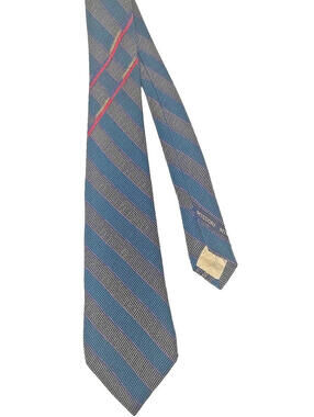 Missoni Uomo Silk Tie Blue Silver Black Geometric Stipe Designer Woven Vintage